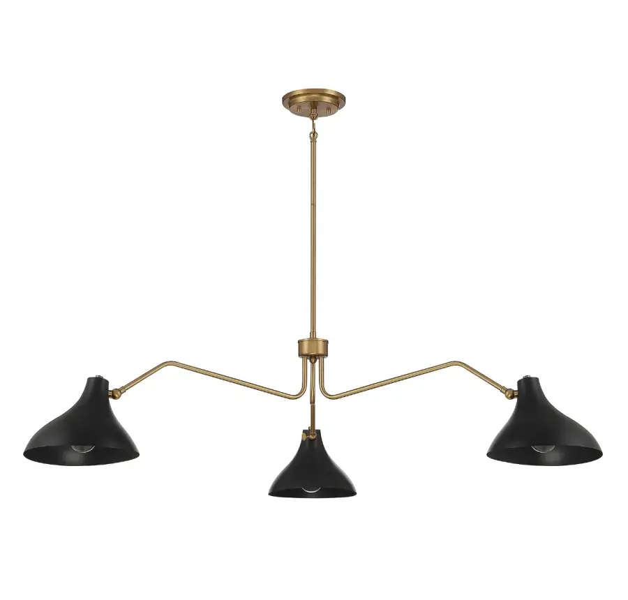 3-Light Pendant in Matte Black with Natural Brass - Image 2