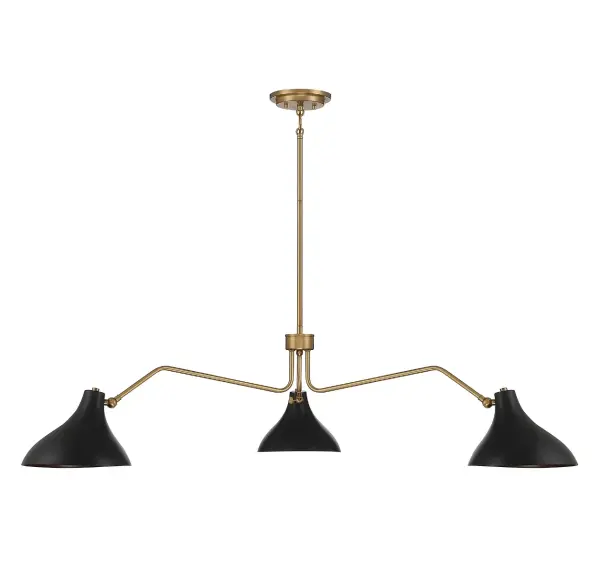 3-Light Pendant in Matte Black with Natural Brass - Image 3