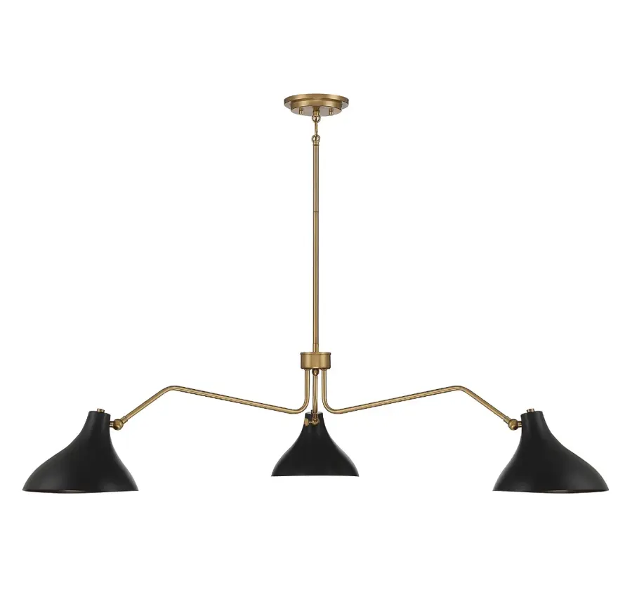3-Light Pendant in Matte Black with Natural Brass - Image 3