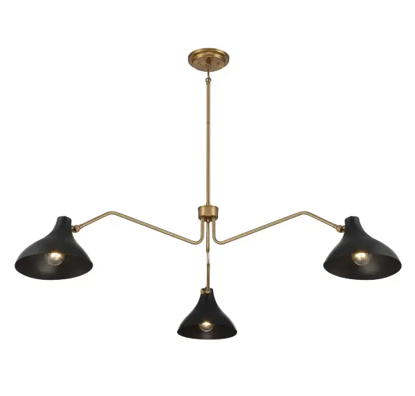 3-Light Pendant in Matte Black with Natural Brass - Image 4