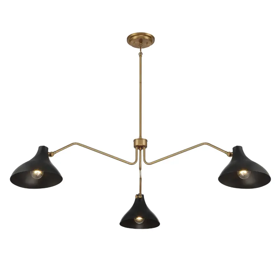 3-Light Pendant in Matte Black with Natural Brass - Image 4