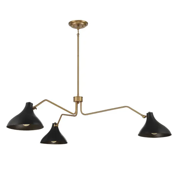 3-Light Pendant in Matte Black with Natural Brass - Image 5