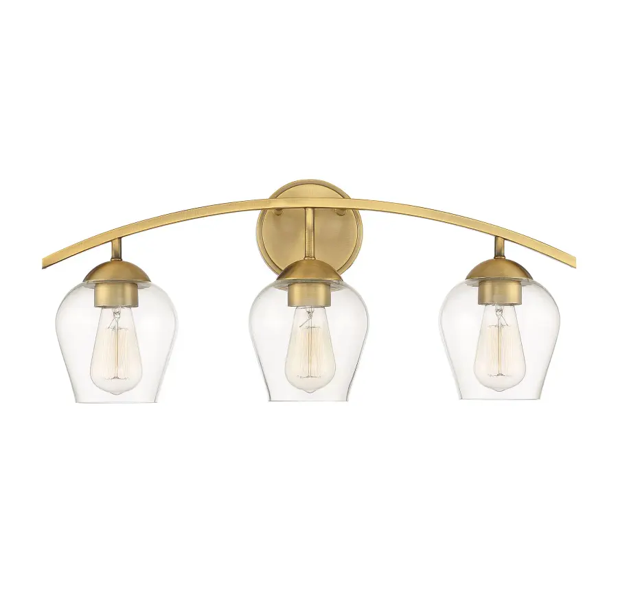 3-Light Bathroom Vanity Light in Natural Brass - Image 1