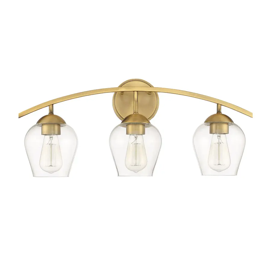 3-Light Bathroom Vanity Light in Natural Brass - Image 2
