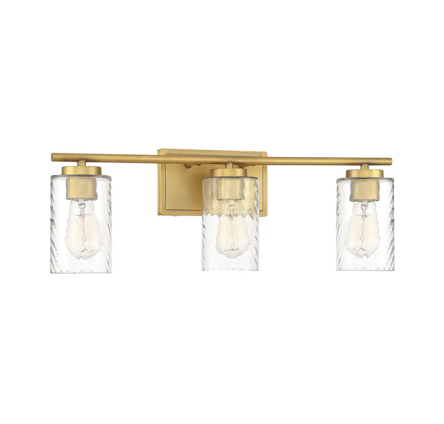 3-Light Bathroom Vanity Light in Natural Brass - Image 3