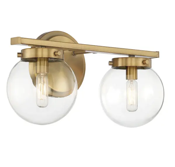 2-Light Bathroom Vanity Light in Natural Brass - Image 4