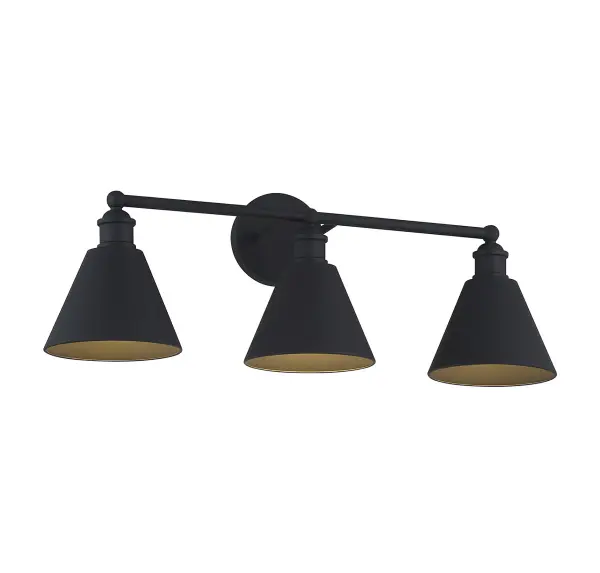 3-Light Bathroom Vanity Light in Matte Black - Image 3