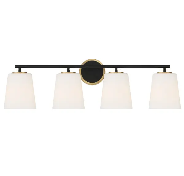 4-Light Bathroom Vanity Light in Matte Black and Natural Brass