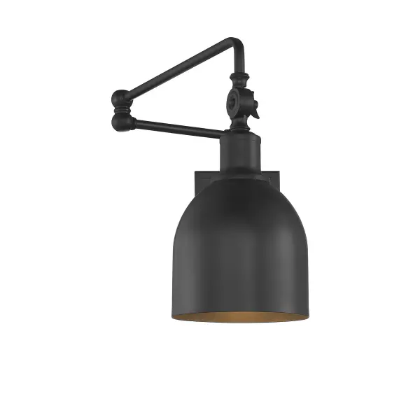 Use this Meridian 1-light adjustable wall sconce to bring convenient, stylish lighting exactly where you need it! It has a vintage-inspired look that is great for farmhouse, industrial and even midcentury modern style spaces. Finished in matte black, it is also damp area rated. This sconce is 13.63" in height and 6" in width. It extends up to 24" from the wall and uses one standard size bulb of up to 60 watts. It is dimmable and LED compatible. Rooms: Bathroom, Bedroom, Billiard Room, Closet, Dining Room, Entryway, Family Room, Great Room, Kitchen, Hallway, Living Room, Office, Powder Room, Stairway, Sunroom, Lobby, Waiting Room, Media Room Finish: Matte Black Glass: Matte Black Metal Notes: Adjustable arm and shade. Width: 6.00" Height: 13.63" Weight: 2.75 lb Extension from Wall: 24.00" Canopy: 6"x4.5"x0.75" Number of Bulbs: 1 Maximum Wattage: 60.00 W Bulb Type: A19 Bulb Base: E26 Light Source: Incandescent/LED Dimmable Voltage: 120.00 V Material: Metal Safety Listing: UL/CUL Safety Rating: Damp LED