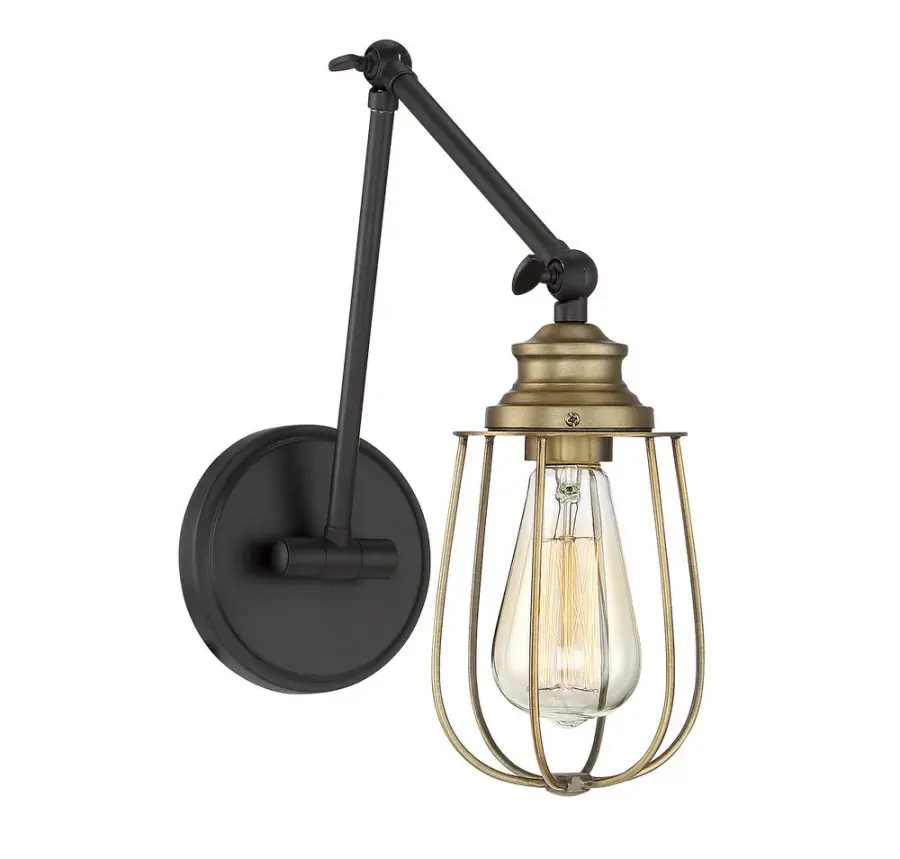 1-Light Adjustable Wall Sconce in Oil Rubbed Bronze with Natural Brass - Image 4