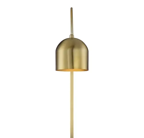 This 1-light adjustable wall sconce flaunts a retro-inspired style and is great for focused task lighting! Finished in natural brass. This sconce is adjustable, has an on-off switch on the backplate and can be installed as a plug-in or hard-wire light. It is 13" in height and 6" in width. It extends up to 14" from the wall. It uses 1 standard size bulb of up to 60 watts, is LED compatible and is dimmable. Collection: Mscon Rooms: Bathroom, Bedroom, Billiard Room, Closet, Dining Room, Entryway, Family Room, Great Room, Kitchen, Hallway, Living Room, Office, Powder Room, Stairway, Sunroom, Lobby, Waiting Room, Media Room Finish: Natural Brass Glass: Natural Brass Metal Notes: Includes 72`` cord with plug & hardwire hardware. Adjustable arm. ON/OFF switch. Width: 6.00" Height: 13.00" Weight: 2.02 lb Extension from Wall: 14.00" Canopy: 4.75"x4.75"x1" Number of Bulbs: 1 Maximum Wattage: 60.00 W Bulb Type: A19 Bulb Base: E26 Light Source: Incandescent/LED Dimmable Voltage: 120.00 V Material: Metal Safety Listing: UL/CUL Safety Rating: Damp LED