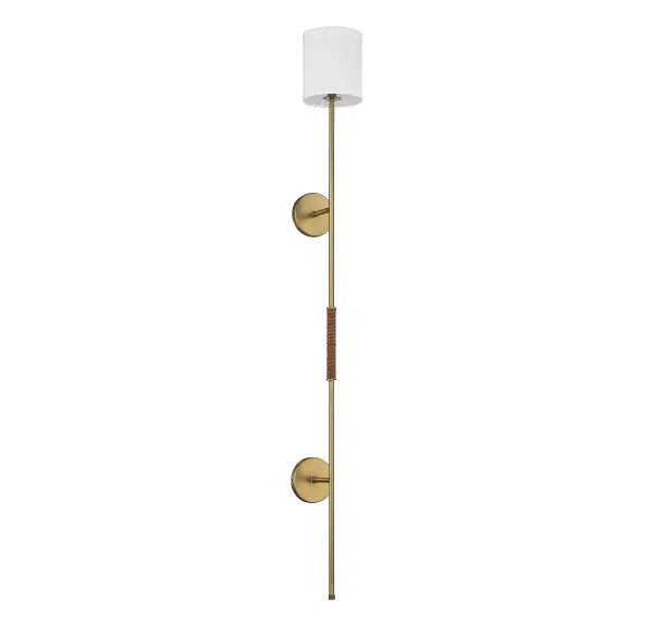 1-Light Plug-In Wall Sconce in Natural Brass with Leather Accent - Image 2