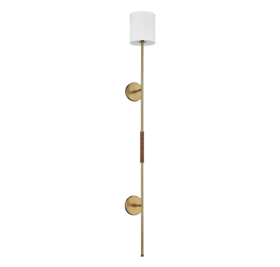 1-Light Plug-In Wall Sconce in Natural Brass with Leather Accent - Image 2