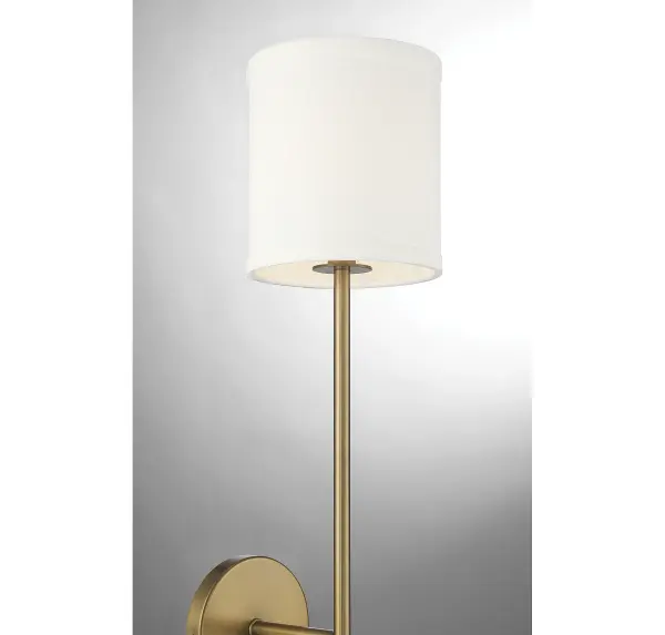 1-Light Plug-In Wall Sconce in Natural Brass with Leather Accent - Image 6