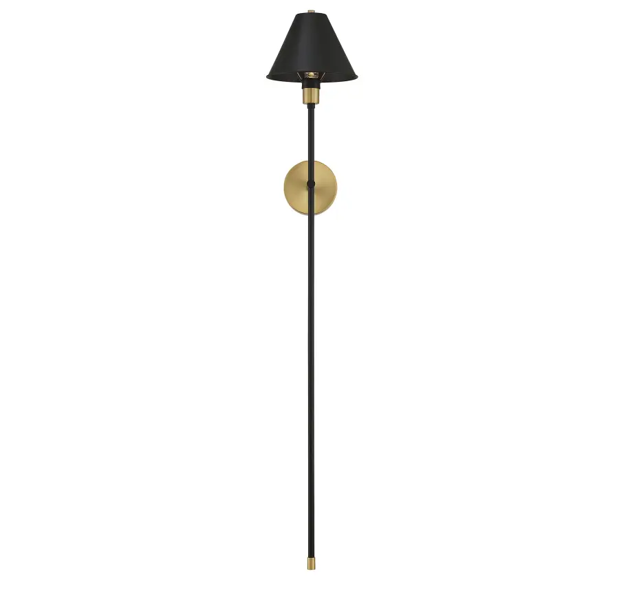 1-Light Wall Sconce in Black with Natural Brass Accents - Image 3