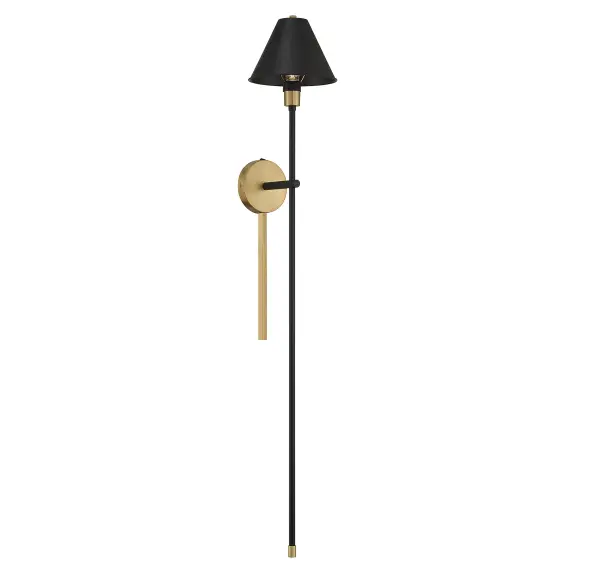 1-Light Wall Sconce in Black with Natural Brass Accents - Image 4