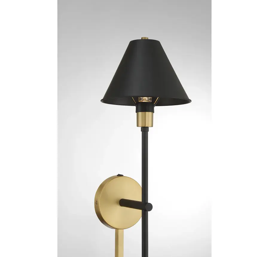 1-Light Wall Sconce in Black with Natural Brass Accents - Image 6