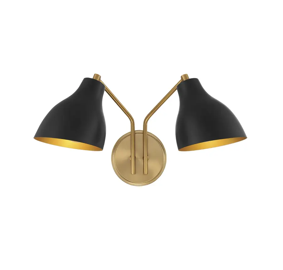 2-Light Wall Sconce in Matte Black with Natural Brass - Image 1