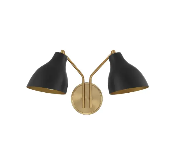 2-Light Wall Sconce in Matte Black with Natural Brass - Image 2
