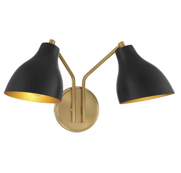 2-Light Wall Sconce in Matte Black with Natural Brass - Image 3
