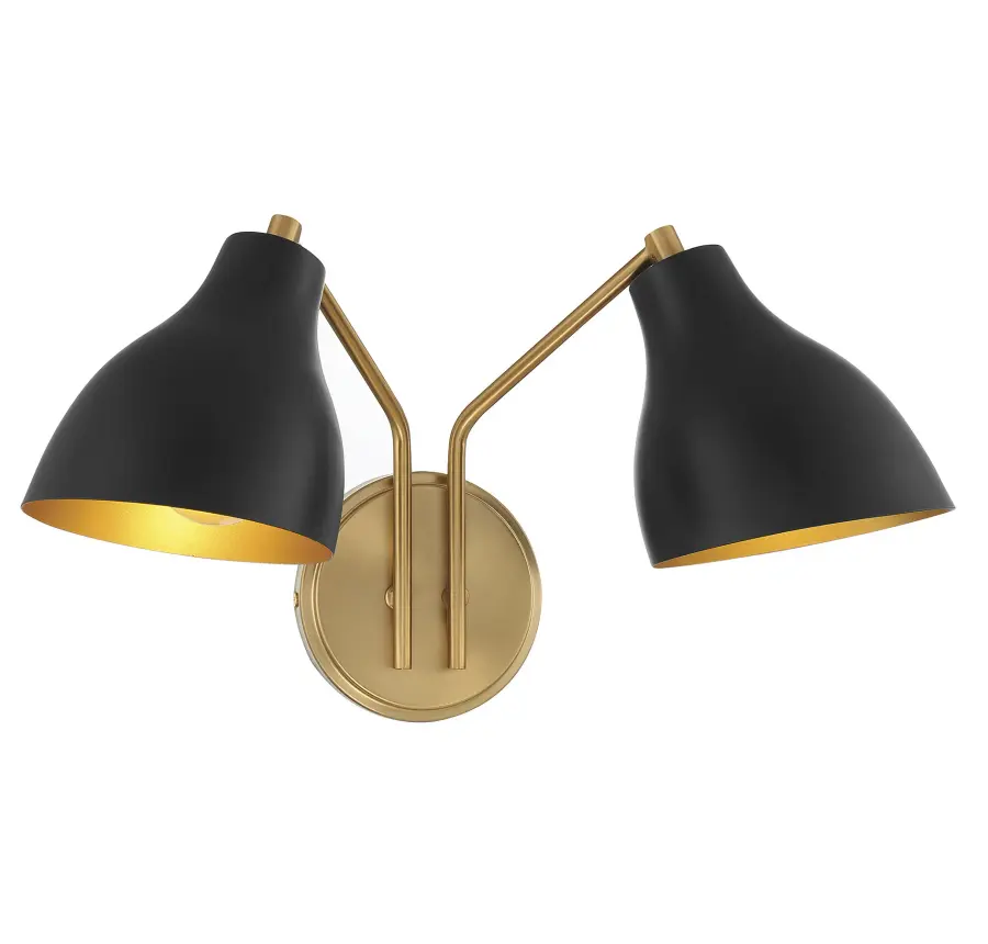 2-Light Wall Sconce in Matte Black with Natural Brass - Image 3