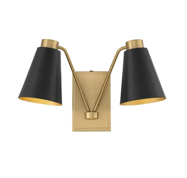 2-Light Wall Sconce in Matte Black with Natural Brass - Image 1