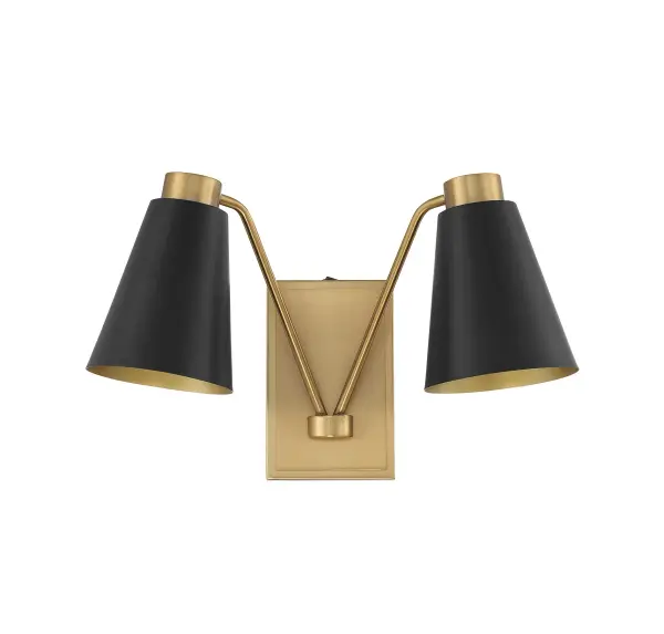 2-Light Wall Sconce in Matte Black with Natural Brass - Image 2