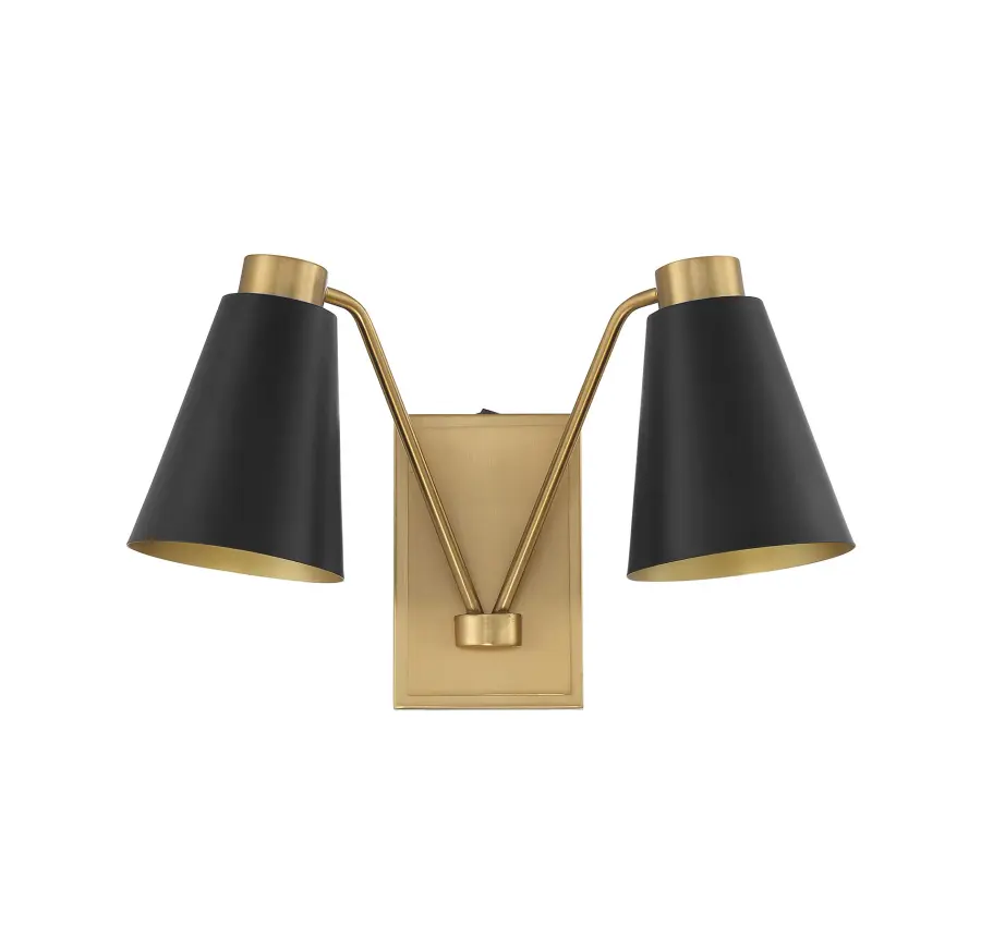 2-Light Wall Sconce in Matte Black with Natural Brass - Image 2