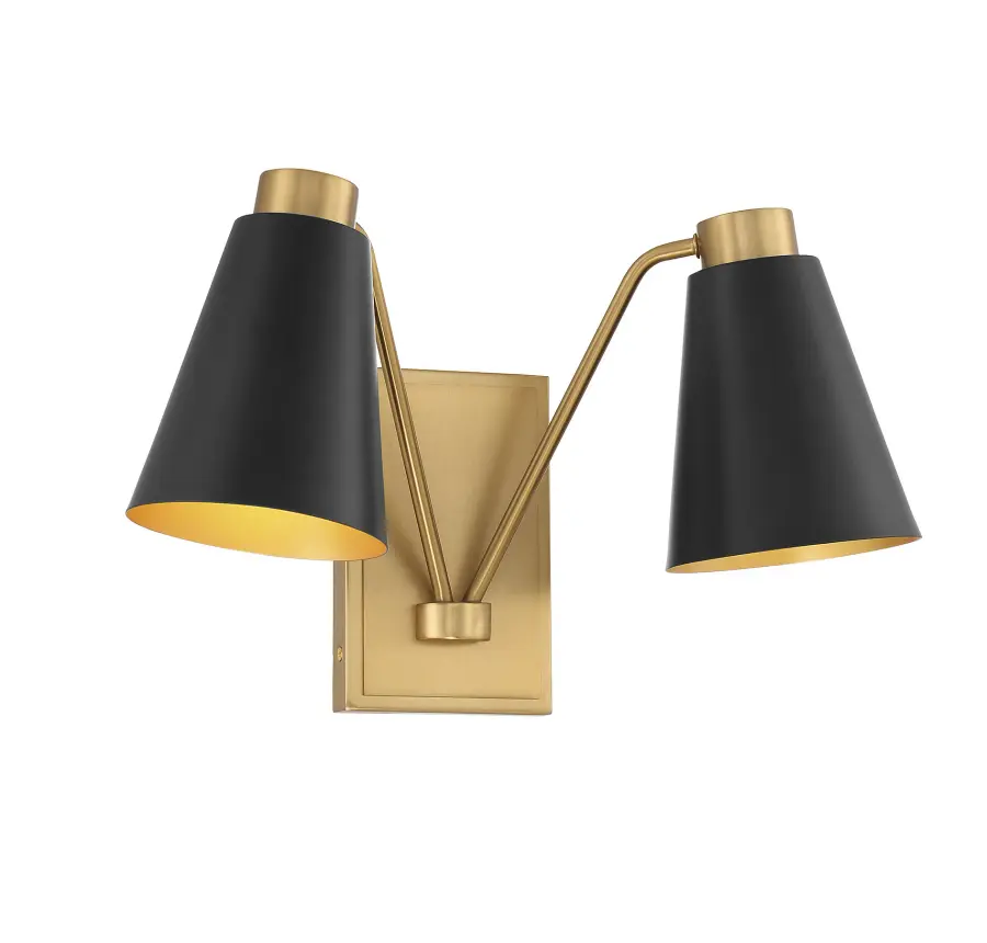 2-Light Wall Sconce in Matte Black with Natural Brass - Image 3