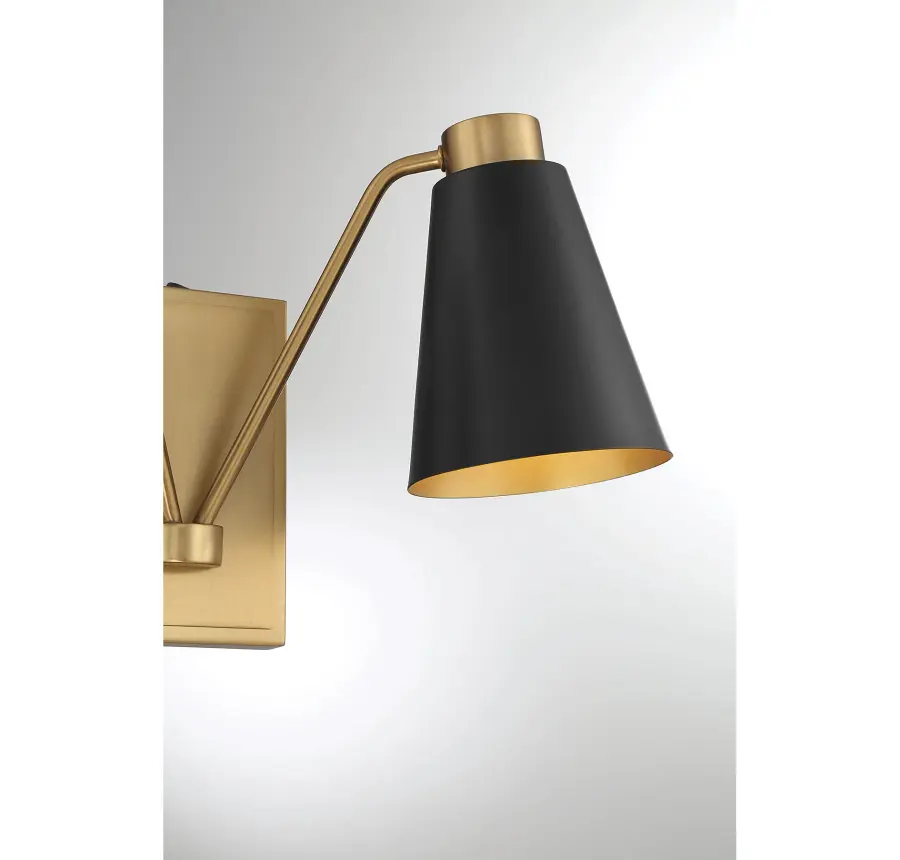 2-Light Wall Sconce in Matte Black with Natural Brass - Image 6