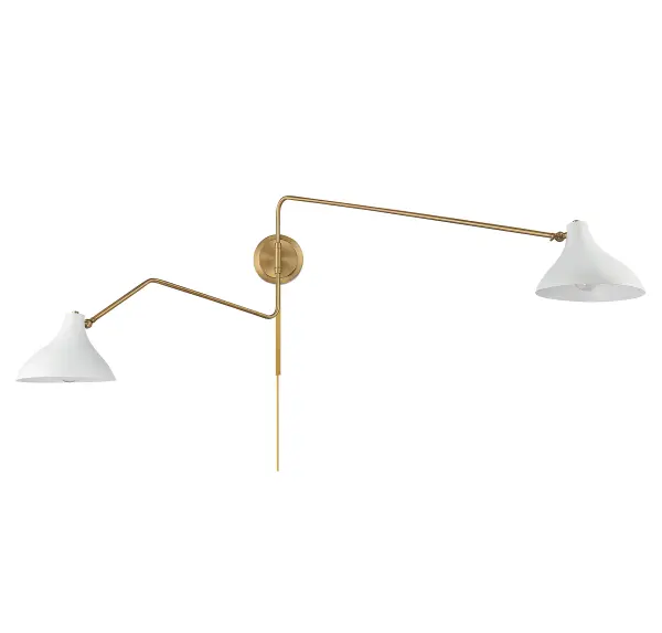 2-Light Wall Sconce in White with Natural Brass - Image 2