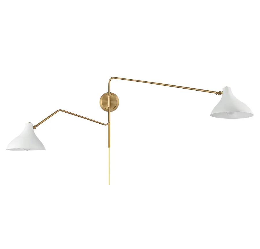 2-Light Wall Sconce in White with Natural Brass - Image 2