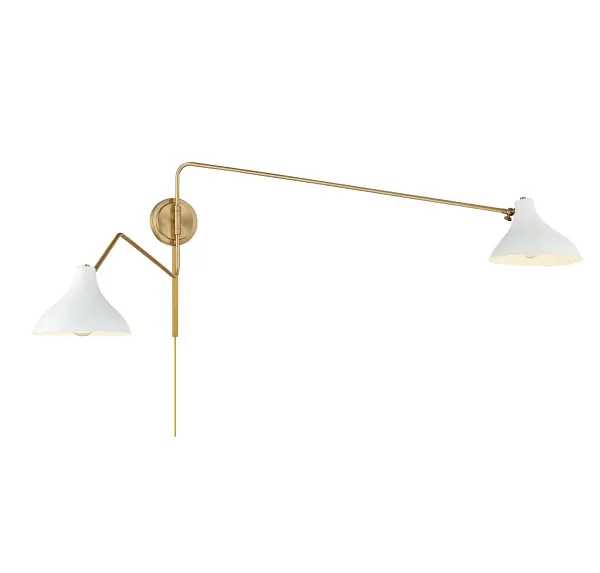 2-Light Wall Sconce in White with Natural Brass - Image 3