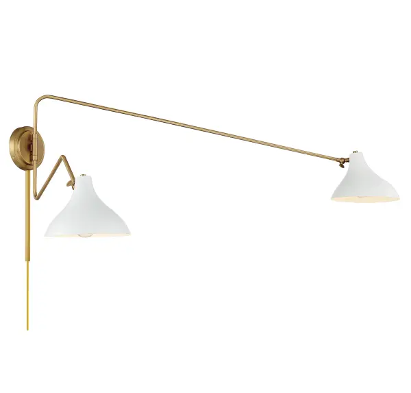 2-Light Wall Sconce in White with Natural Brass - Image 4