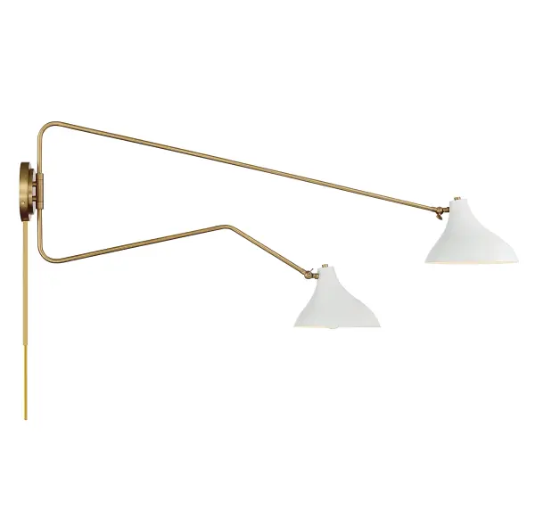 2-Light Wall Sconce in White with Natural Brass - Image 6