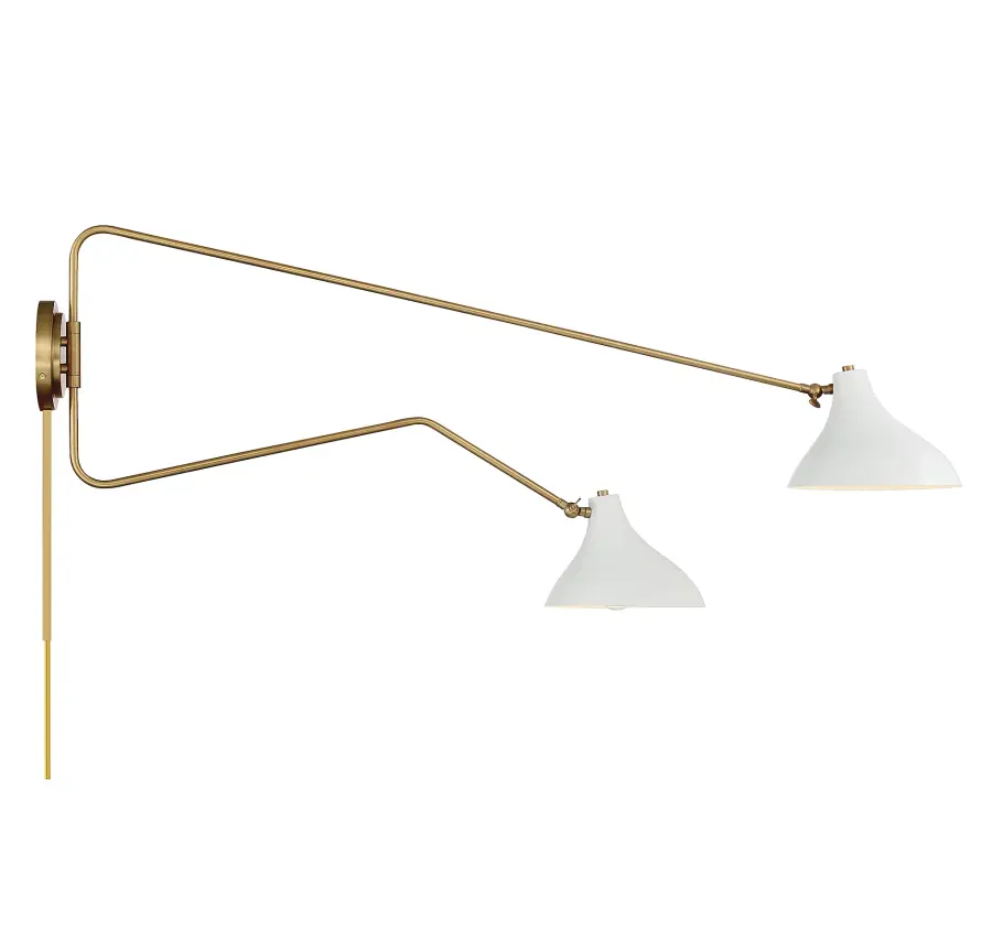 2-Light Wall Sconce in White with Natural Brass - Image 6