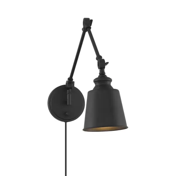 This 2-pack of adjustable sconces boasts convenient, fashionable illumination that is perfect for adding extra light and style in any room. For added convenience, these sconces can even be plugged in to any standard wall outlet, or you can hard-wire them. Matte Black finish. Adjustable height ranges from 17" to 26". 5.75" width. Wall extension ranges from 12" to 31". Backplate 5" diameter. Max 60 watt bulb, standard size A19 bulbs recommended. Bulb not included. Damp area rated. Set of 2 sconces. Rooms: Bathroom, Bedroom, Billiard Room, Closet, Dining Room, Entryway, Family Room, Great Room, Kitchen, Hallway, Living Room, Office, Powder Room, Stairway, Sunroom, Lobby, Waiting Room, Media Room Finish: Matte Black Width: 5.75" Height: 17.00" Weight: 5.50 lb Extension from Wall: 31.00" Canopy: 5.5"x5.5"x1" Number of Bulbs: 2 Maximum Wattage: 60.00 W Bulb Type: E26 Bulb Base: E26 Light Source: Incandescent/LED Dimmable Voltage: 120.00 V Material: Metal Safety Listing: ETL Safety Rating: Damp LED