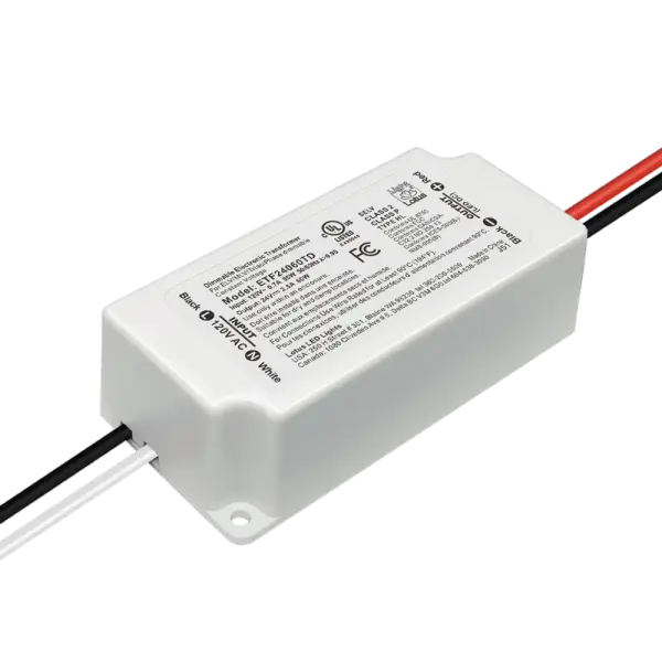 Spec Sheet Spec Sheet ETF24060TD Product Features 24V DC 60W Class 2 Mini Electronic Transformer Super Compact – fits in limited spaces Dimmable Triac – Leading & Trailing Edge Dimmers Optional Junction Box with Line & Low Voltage Chambers c UL us Listed, Class 2, Type HL Warranty: 3 Year