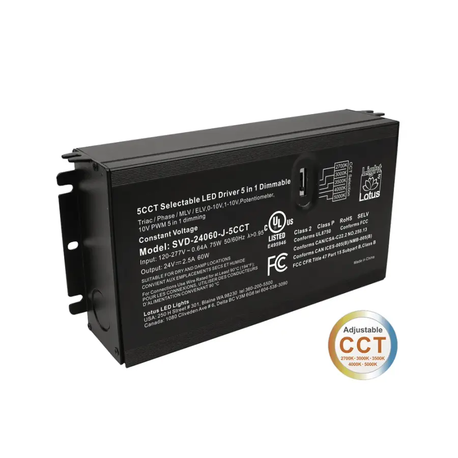 5CCT Selectable 24V 60W 120-277V Driver 5-in-1 Dimmable - Image 1