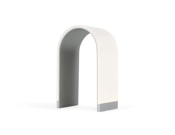Meet Mr. n - an arch-shaped LED table or accent lamp that features a unique, fashion forward, seamless design with an entirely glowing surface. The advanced light panel technology provides a soft, warm, omni-directional glow on the outside of the lamp. An effortless, one-finger touch on the bottom section of the lamp's exterior makes the lamp glow, dims the light, or turns it off. Invite Mr. n into your home or office. Collection: Mr. n Designer: Peter Ng Finish: Silver Width: 4.30" Height: 7.50" Length: 3.20" Weight: 1.10 lb Bulbs Included Number of Bulbs: 28 Maximum Wattage: 5.00 W Bulb Base: Integrated Light Source: LED Light Output: 250.00 lm Color Temperature: 2700 K CRI: 90 Rated Average Life: 50,000 Voltage: 100.00 V Material: Aluminum, plastic Country of Origin: China Safety Listing: CE Safety Rating: Dry Energy Efficient LED Manufacturer Warranty: 5 Years Spec Sheet