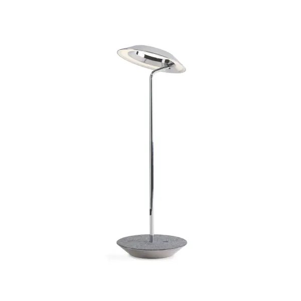 The Royyo Desk lamp adds an elegant flair to any space with its minimal wiring and pleasing circular design. Its minimal silhouette houses complex inner technology for a marriage of form and functionality. Royyo's embedded USB port allows users to charge any USB - compatible device. Interchangeable base plate options allow users to customize at ease. Achieve unity in design by inviting the Royyo Floor Lamp, Royyo Pendant and Royyo Desk Lamp into your home. Collection: Royyo Designer: Kenneth Ng, Edmund Ng Finish: Chrome, Oxford Felt Width: 6.40" Height: 17.40" Length: 6.40" Weight: 2.60 lb Bulbs Included Maximum Wattage: 11.00 W Bulb Type: LED Bulb Base: Integrated Light Source: LED Light Output: 600.00 lm Color Temperature: 3000 K CRI: 90 Voltage: 120.00 V Material: Aluminum, plastic Country of Origin: China Safety Listing: UL, CUL Safety Rating: Damp LED Manufacturer Warranty: 5 years Spec Sheet