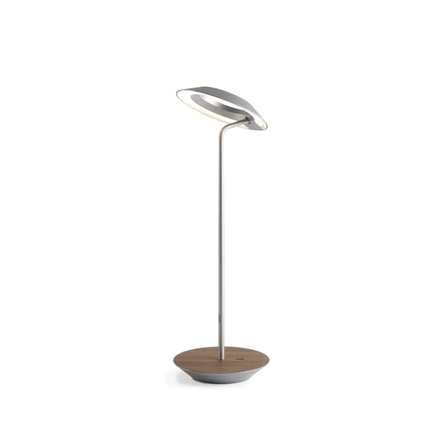 Royyo LED Desk Lamp in Silver and Oiled Walnut