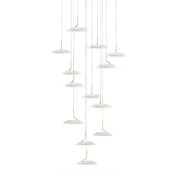 The Royyo combines contemporary minimalism with practical LED technology in a striking 22-inch circular form. Its discrete wiring system creates an exceptionally clean silhouette, while the matte white and gold finish adds warmth to modern spaces.