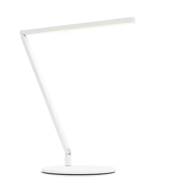 The Z-Bar Solo Gen 4 is a sleek and modern LED desk lamp designed for Minimalists who prefer a single arm articulation that provides a sleek, streamlined look while still providing versatile lighting options. The super-adjustable LED head can be positioned in any direction thanks to its ability to spin in its socket, sweep side to side and rotate around the end of the arm. With the touchstrip located near the LED head, you can easily adjust the brightness to your desired level. Whether you prefer to dim gradually or jump directly to your desired level, the touchstrip makes it easy. The Z-Bar Solo Gen 4 is perfect for any task or activity, providing the perfect lighting for any situation. Collection: Z-Bar Gen 4 Designer: Peter Ng, Keneth Ng, Edmund Ng Finish: Matte White Width: 7.50" Height: 16.75" Length: 17.60" Weight: 3.20 lb Maximum Wattage: 8.80 W Bulb Type: LED Bulb Base: Integrated Light Source: LED Light Output: 888.00 lm Color Temperature: 3500 K CRI: 90 Voltage: 120.00 V Material: Aluminum, plastic Country of Origin: Taiwan Safety Listing: UL/cUL LED Manufacturer Warranty: 5 years Spec Sheet