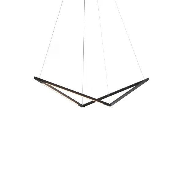 The Z-Bar Bird pendant offers a unique architectural lighting solution with four independently rotatable LED bars. Its modular design allows for customizable light direction, making it ideal for task-focused spaces. The integrated LED system delivers excellent color rendering in a sleek matte black finish.