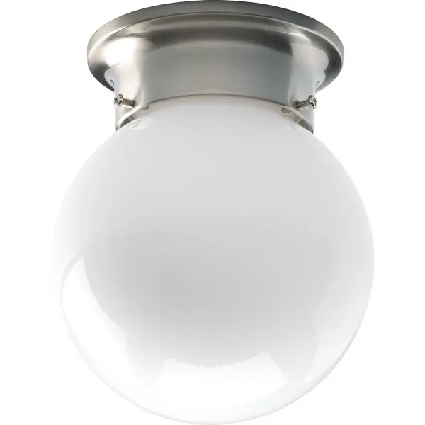 This small glass globe flush mount delivers clean, functional lighting ideal for hallways, bedrooms, and compact spaces. The brushed nickel finish and simple globe design work across traditional and contemporary interiors. - alternate view