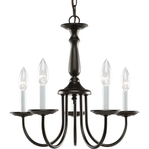 Five-Light Bronze Chandelier with White Candle Covers