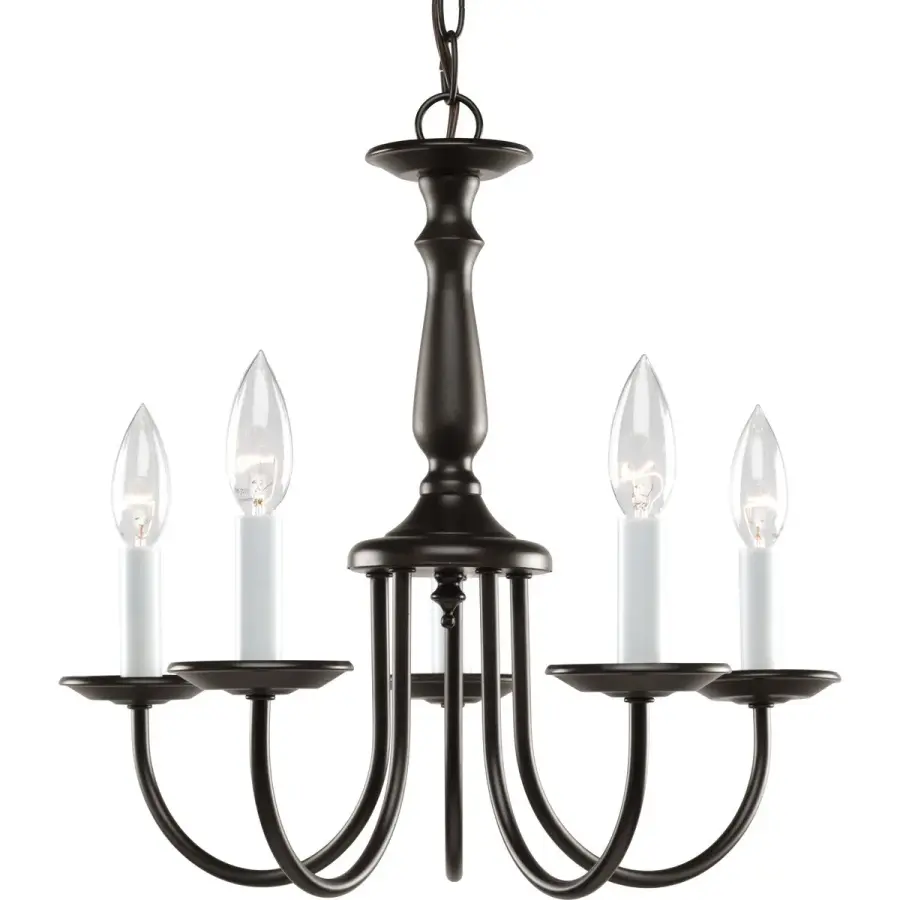 Five-Light Bronze Chandelier with White Candle Covers