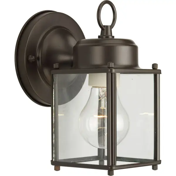 A compact, budget-friendly outdoor wall lantern featuring classic bronze finish and glass panels. JA8 and Title 22 compliant for California installations, making it ideal for residential outdoor lighting needs. - alternate view