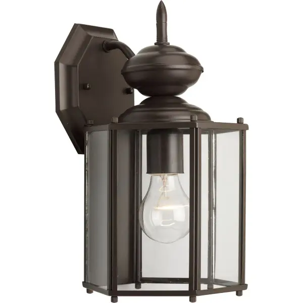 A budget-friendly single-light outdoor wall lantern in bronze finish, ideal for residential entryways and porches. Features JA8 and Title 22 compliance for California installations, offering reliable outdoor lighting at an accessible price point. - alternate view